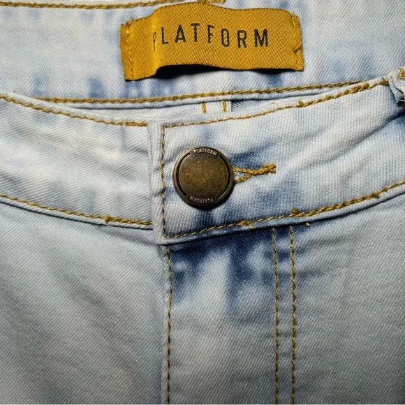 Platform Jeans Mens W36/L30 Slim Stretch Light Acid Wash Blue Denim Ripped Knees - Picture 4 of 9